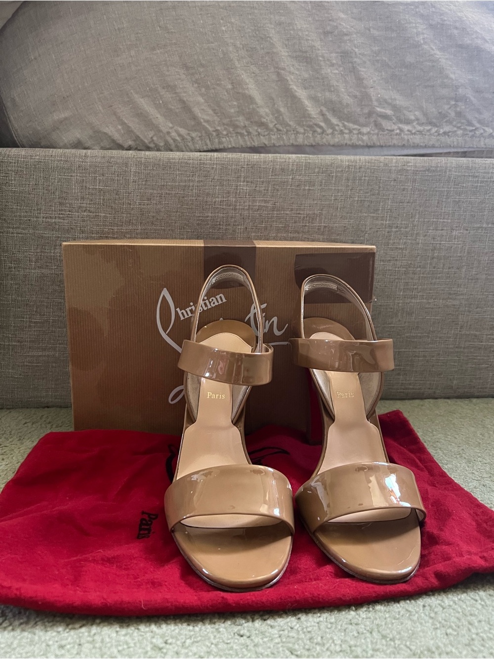 Christian Louboutin Patent Leather Nude Slingback Heel Sandals
